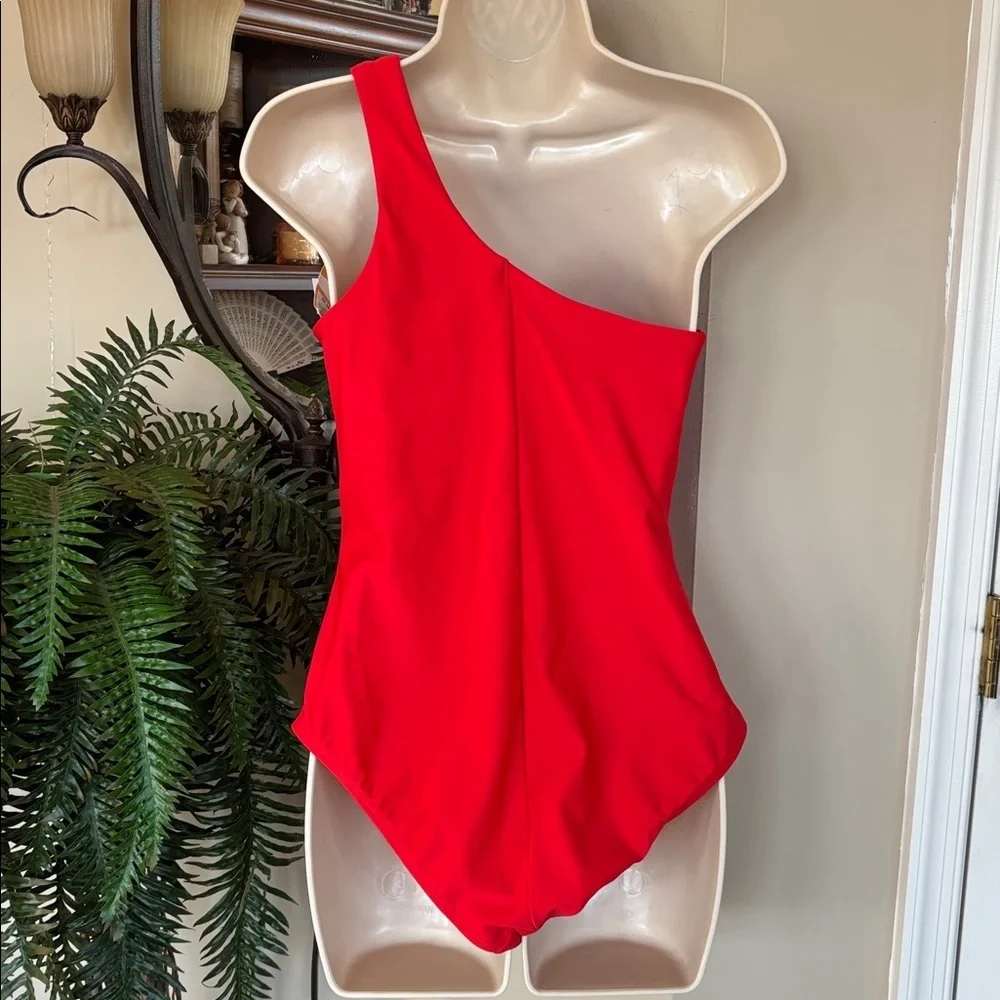 Brand New Kona Sol Red One Shoulder One Piece Tummy Control Swimsuit Bodysuit